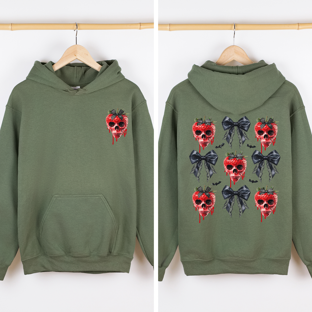 Spooky Strawberry Skeleton Halloween Creepy Front And Back Design Graphic Hoodie