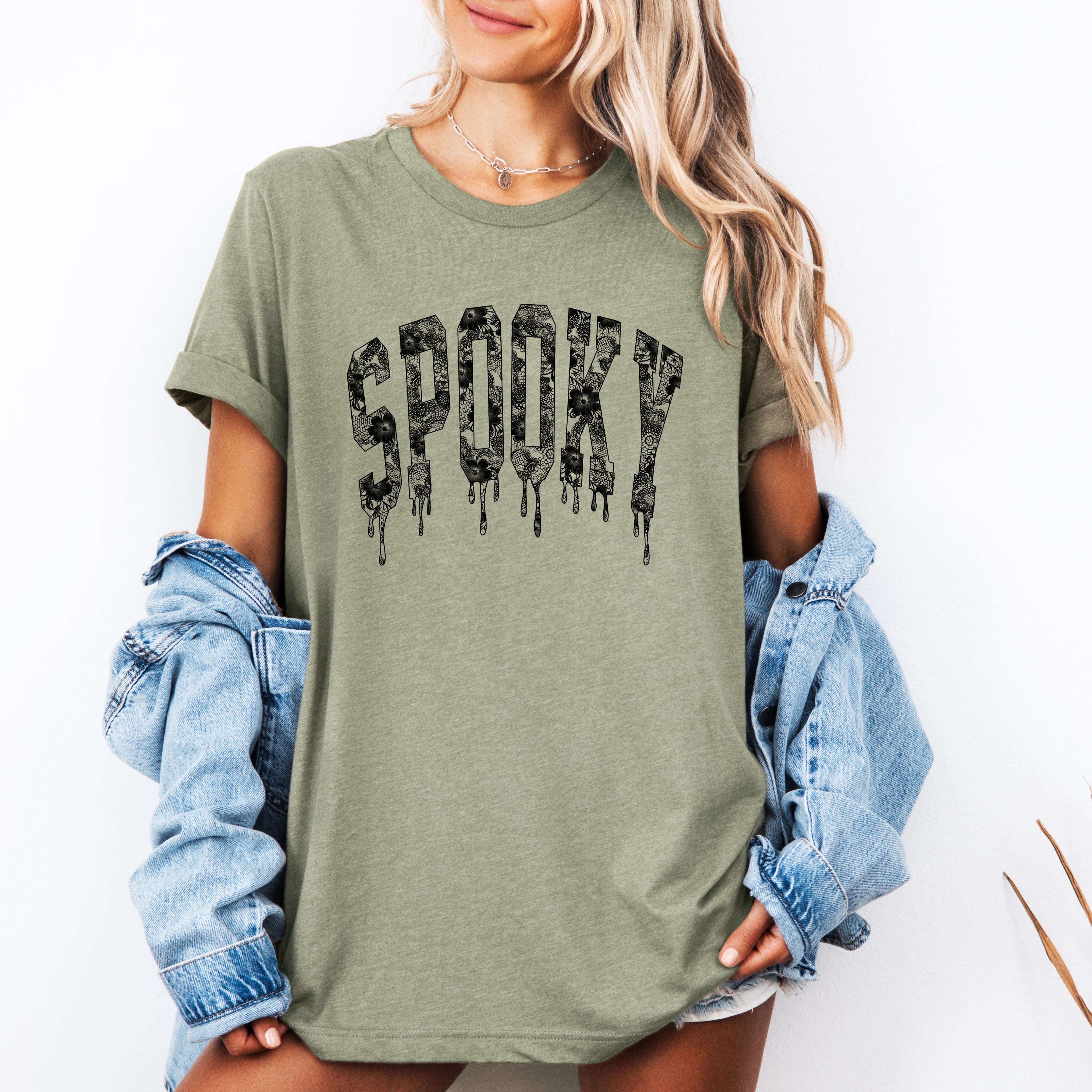 Spooky Faux Lace Halloween Coquette Cats Crescent Moon And Bat Motif Graphic Tee