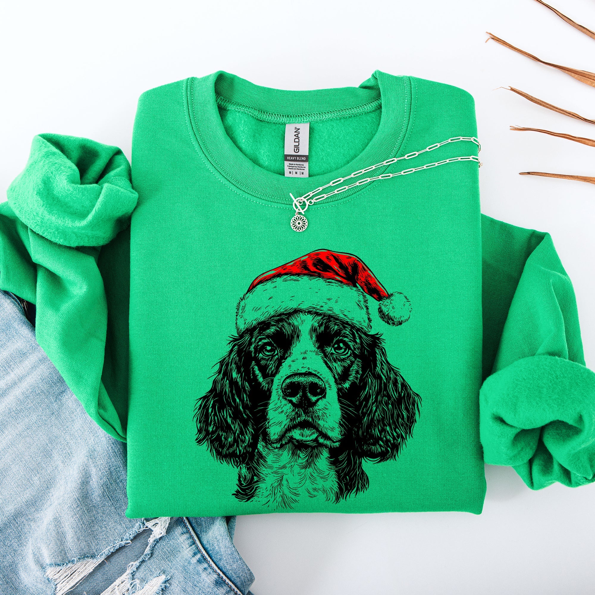 Festive Springer Spaniel Santa Claus Christmas Themed Dog Lover Holiday Sweatshirt