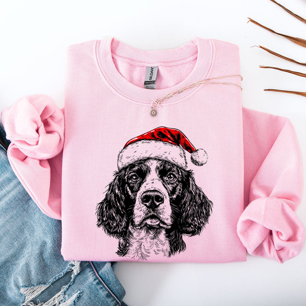 Festive Springer Spaniel Santa Claus Christmas Themed Dog Lover Holiday Sweatshirt