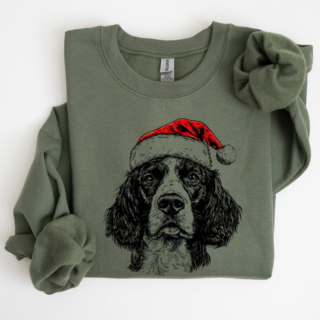 Festive Springer Spaniel Santa Claus Christmas Themed Dog Lover Holiday Sweatshirt