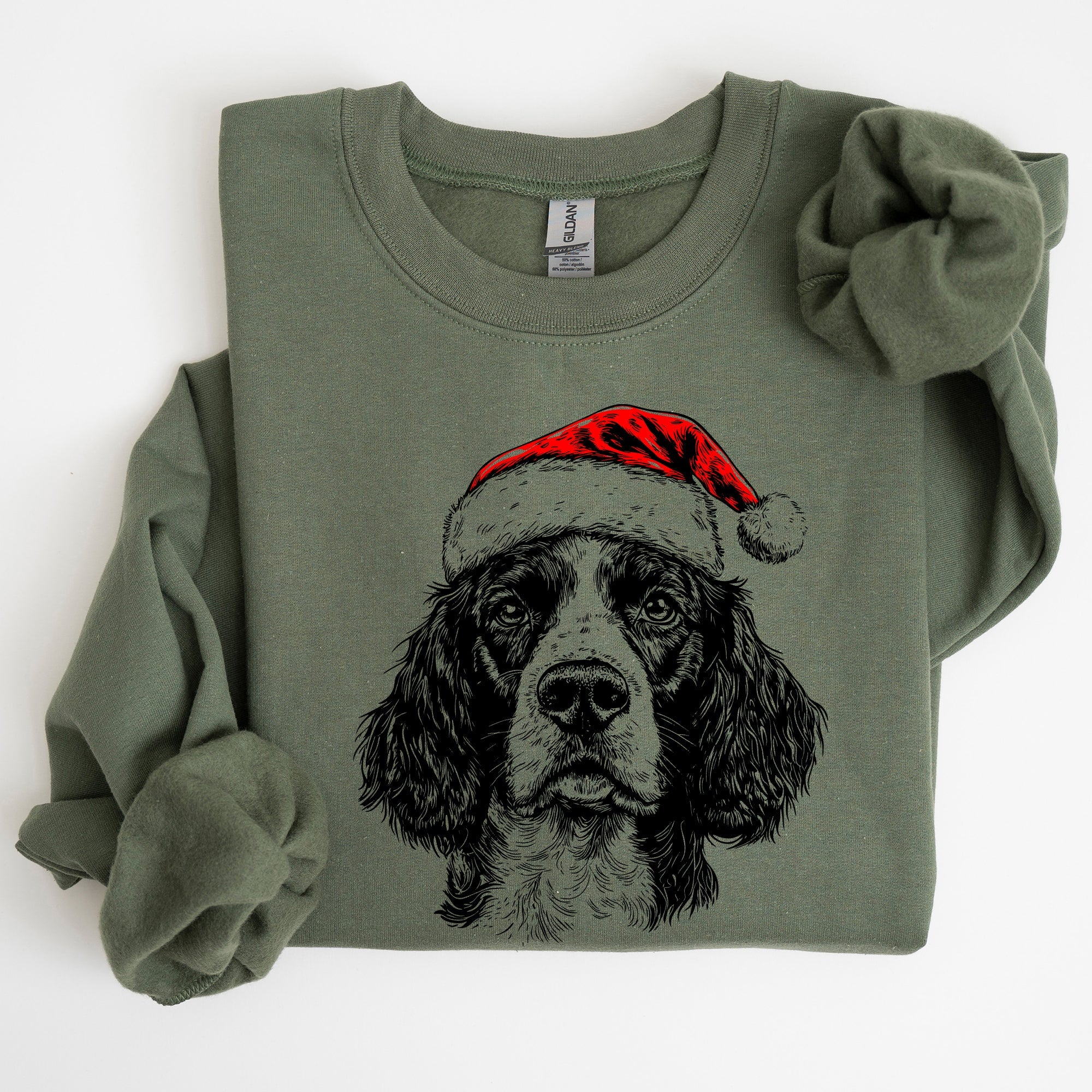Festive Springer Spaniel Santa Claus Christmas Themed Dog Lover Holiday Sweatshirt