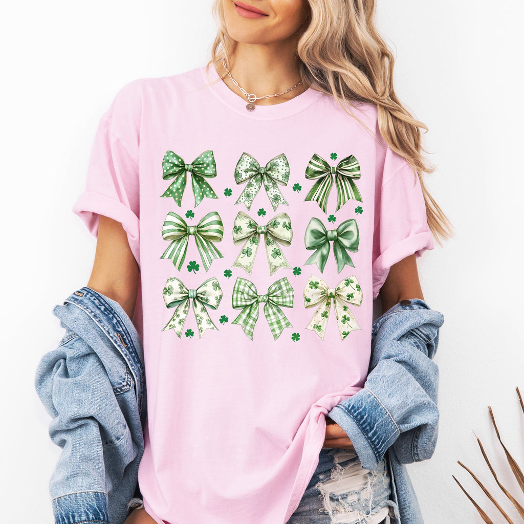 St Patrick's Coquette Bows, Ribbons, St Patrick's Day, Shamrock, Clover, Lucky, Leprechaun Comfort Colors Tee