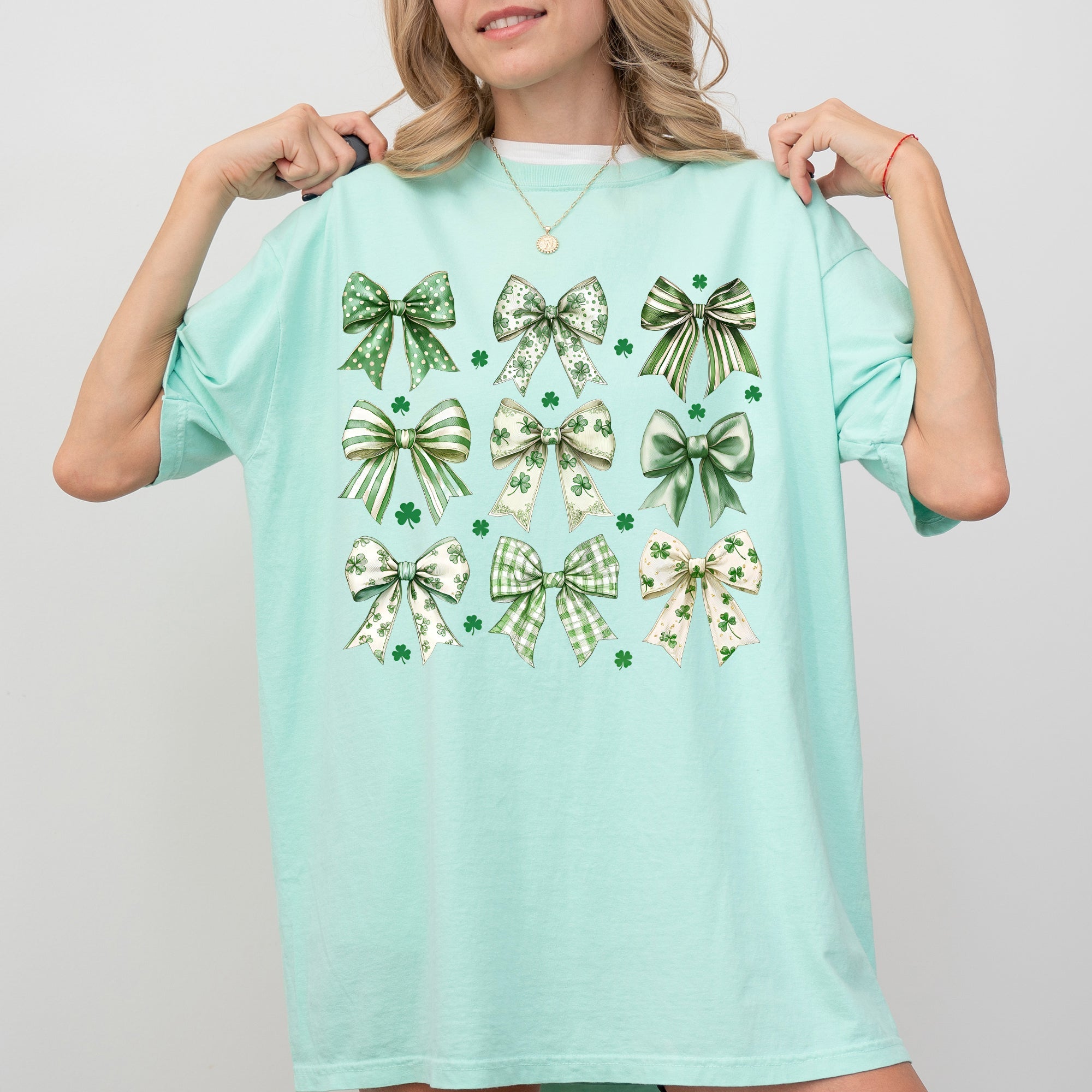 St Patrick's Coquette Bows, Ribbons, St Patrick's Day, Shamrock, Clover, Lucky, Leprechaun Comfort Colors Tee