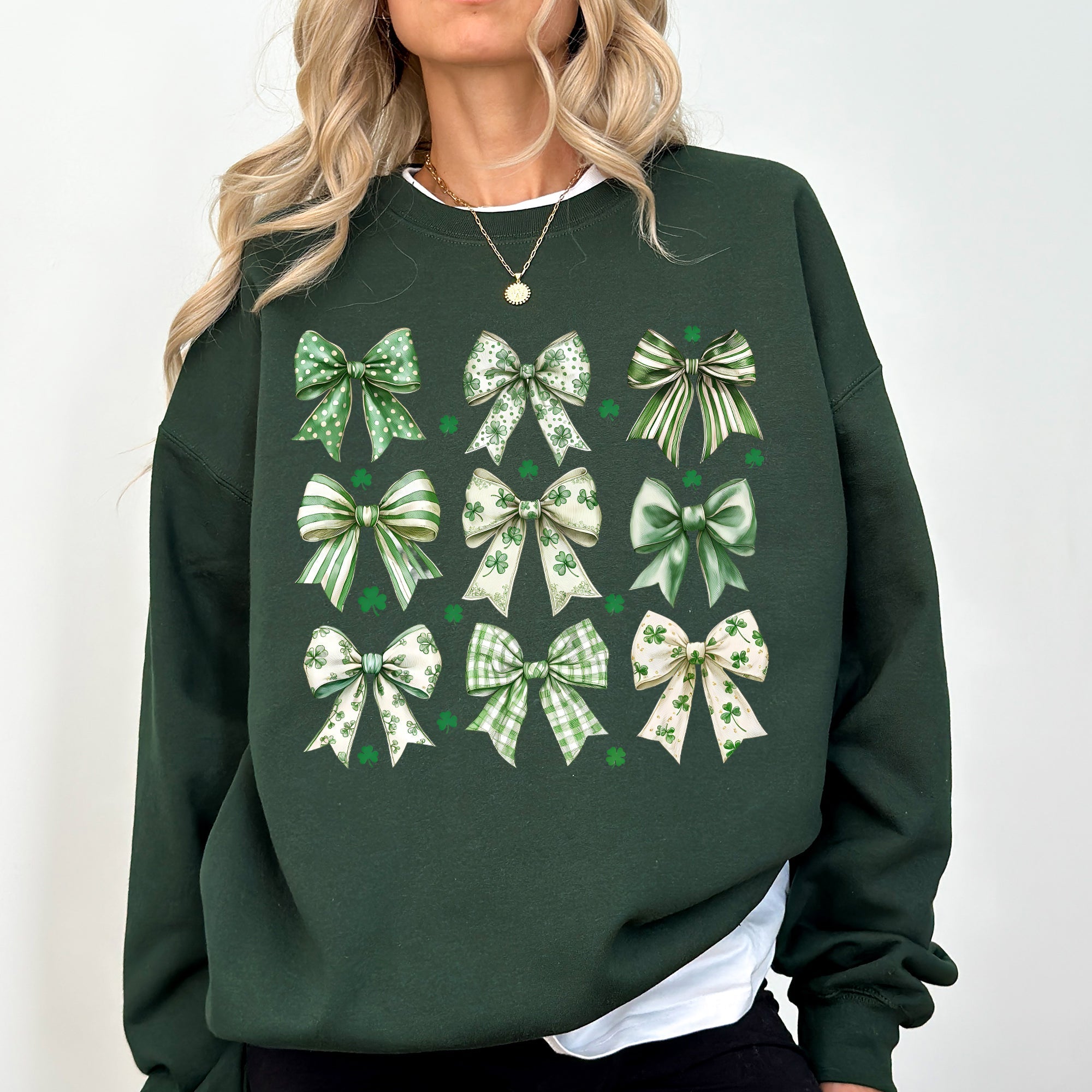 St Patrick's Coquette Bows Ribbons St Patrick's Day Shamrock Clover Leprechaun Sweatshirt