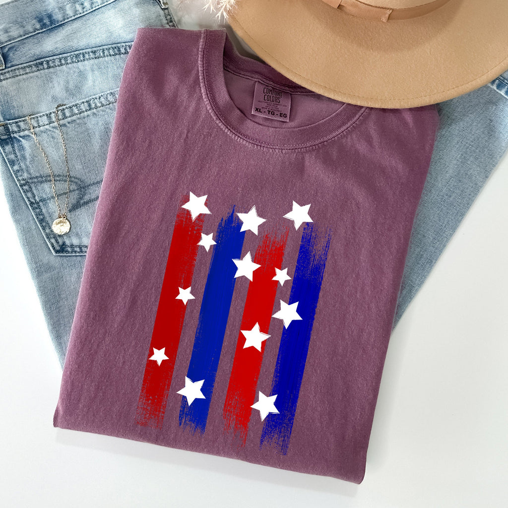 Stars Stripes Red White Blue Patriotic America Flag Design For Freedom Lovers Comfort Colors Tee