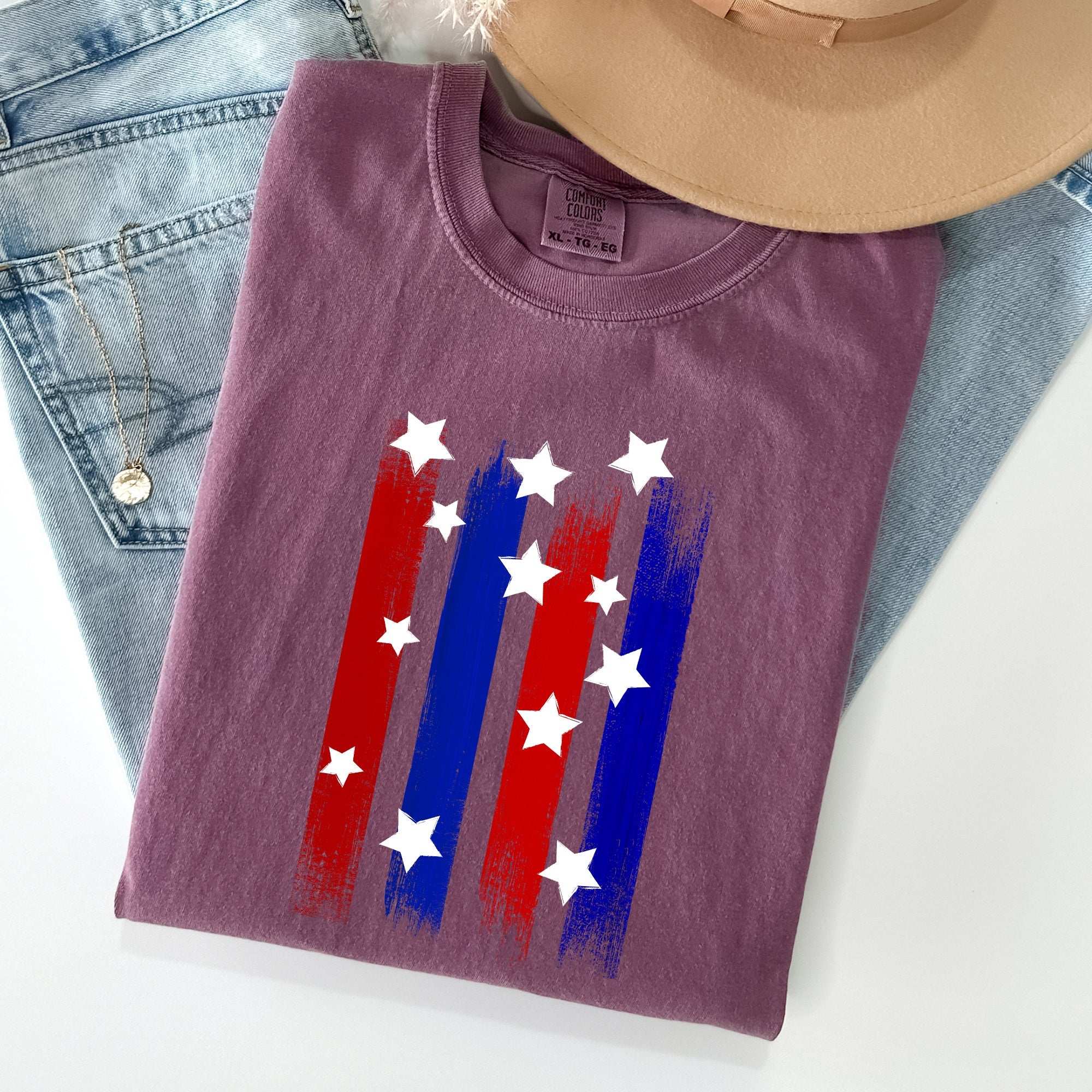 Stars Stripes Red White Blue Patriotic America Flag Design For Freedom Lovers Comfort Colors Tee