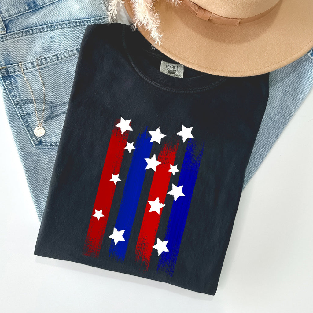 Stars Stripes Red White Blue Patriotic America Flag Design For Freedom Lovers Comfort Colors Tee