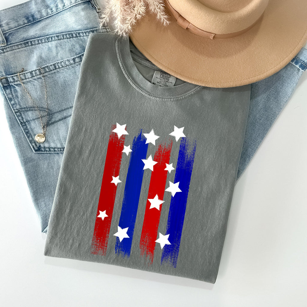 Stars Stripes Red White Blue Patriotic America Flag Design For Freedom Lovers Comfort Colors Tee