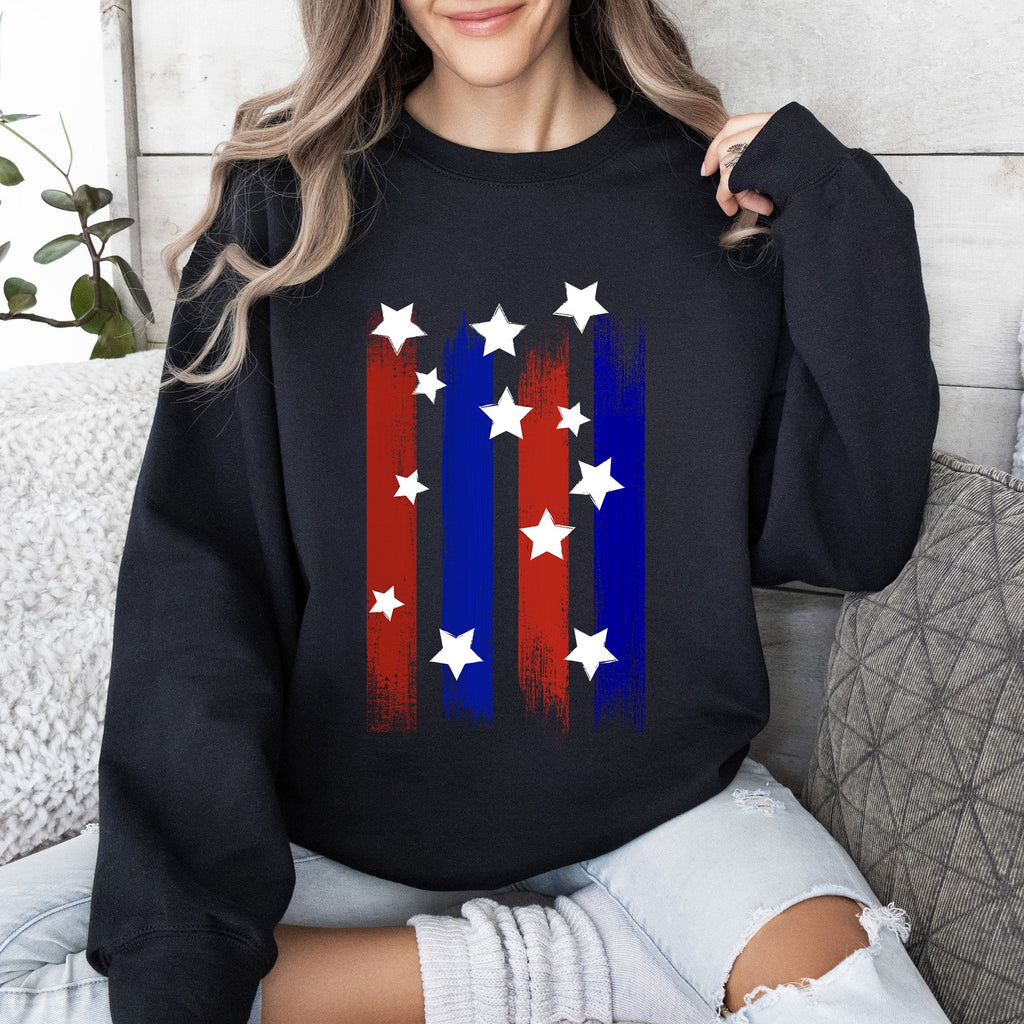 Stars Stripes Red White Blue Patriotic American Flag Theme Emblem Premium Cotton Blend Sweatshirt