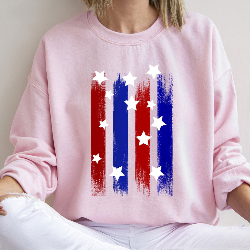 Stars Stripes Red White Blue Patriotic American Flag Theme Emblem Premium Cotton Blend Sweatshirt