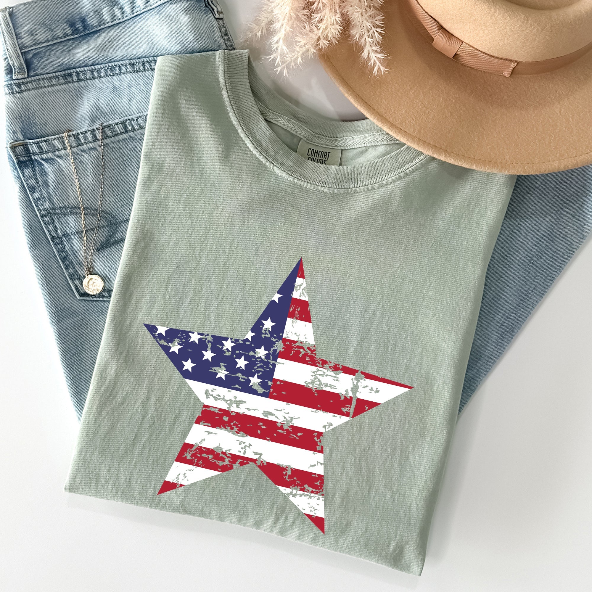 Stars and Stripes Patriotic Fourth of July Flag Design Graphic Comfort Colors Tee