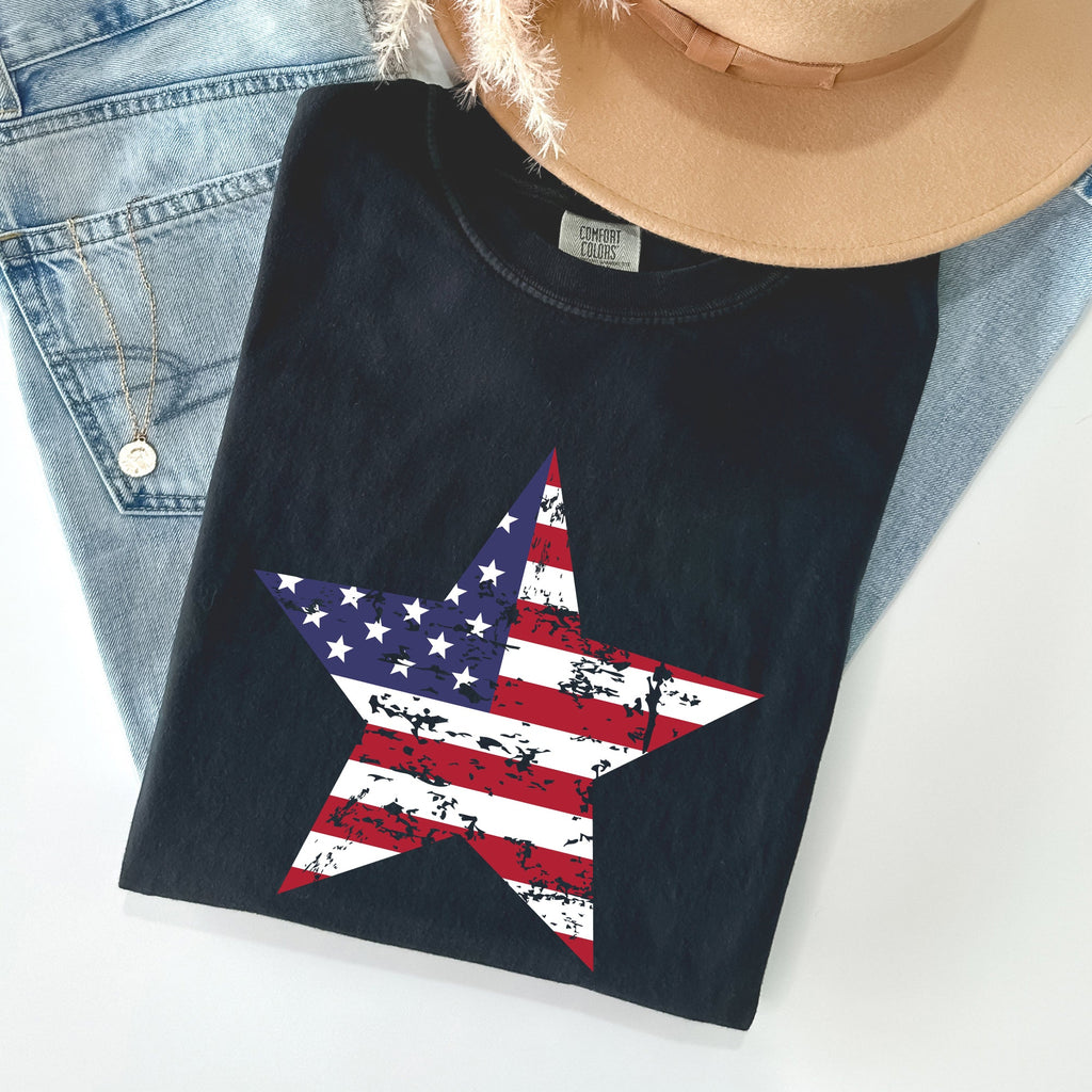 Stars and Stripes Patriotic Fourth of July Flag Design Graphic Comfort Colors Tee