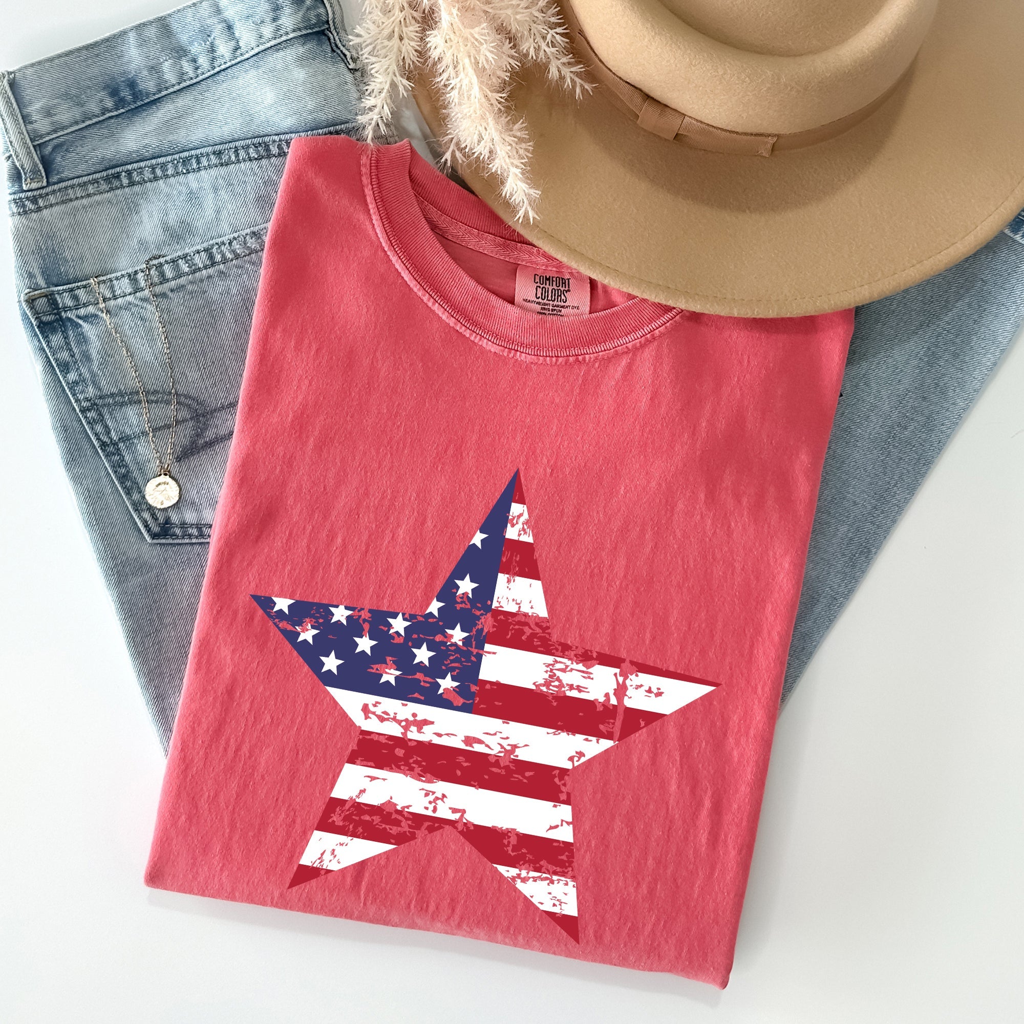 Stars and Stripes Patriotic Fourth of July Flag Design Graphic Comfort Colors Tee