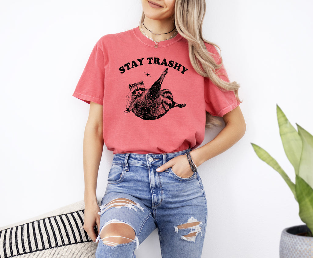 Stay Trashy Raccoon Meme Aesthetic Funny Original Artwork Edition Comfort Colors Tee