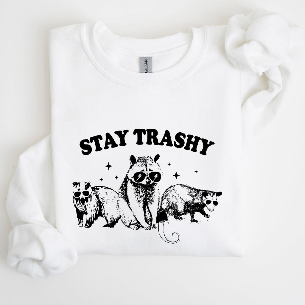 Stay Trashy Raccoon Possum Aesthetic Meme Funny Graphic Illustration Quote Pop Culture Style Sweatshirt