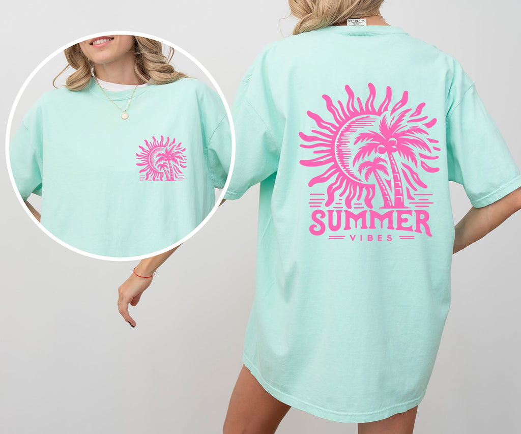Summer Vibes Beach Please Palm Sunset Ocean Hot Girl Summer Vacation Comfort Colors Tee