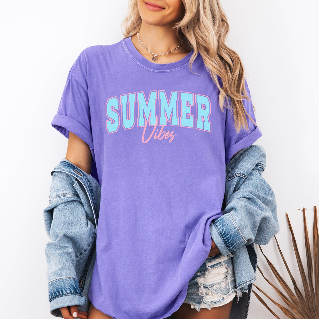 Summer Vibes, Two Tone, Retro, Varsity, Beach Edition Limited Release Comfort Colors Tee