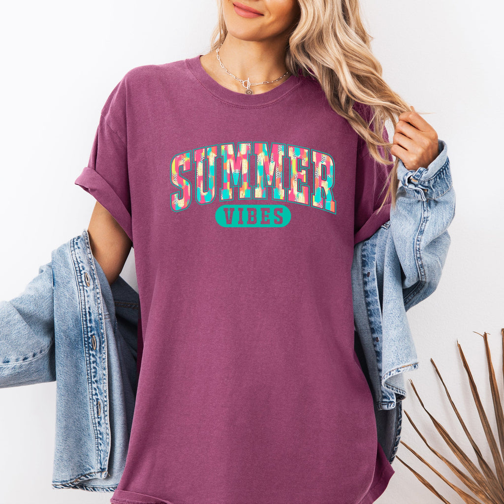 Summer Vibes Varsity Retro Beach Lifestyle Collection For Sunny Days Comfort Colors Tee