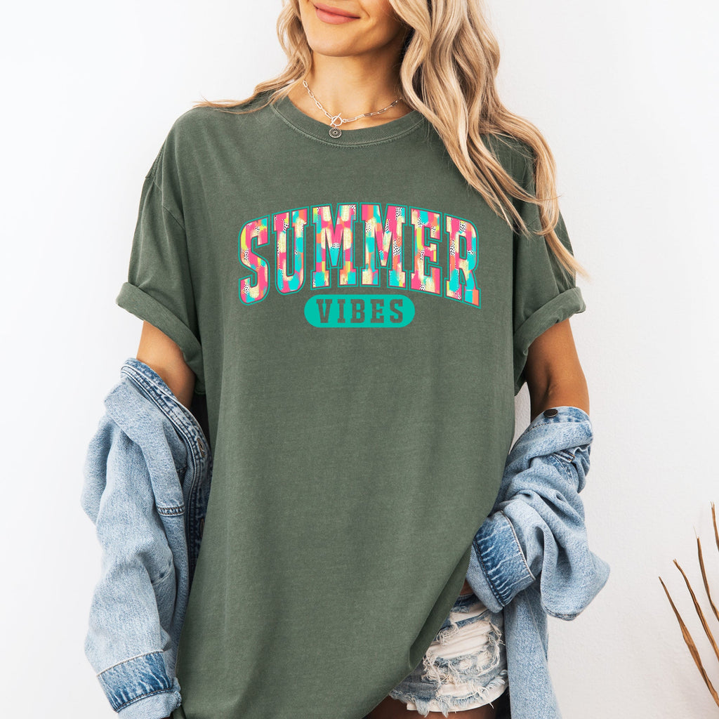 Summer Vibes Varsity Retro Beach Lifestyle Collection For Sunny Days Comfort Colors Tee