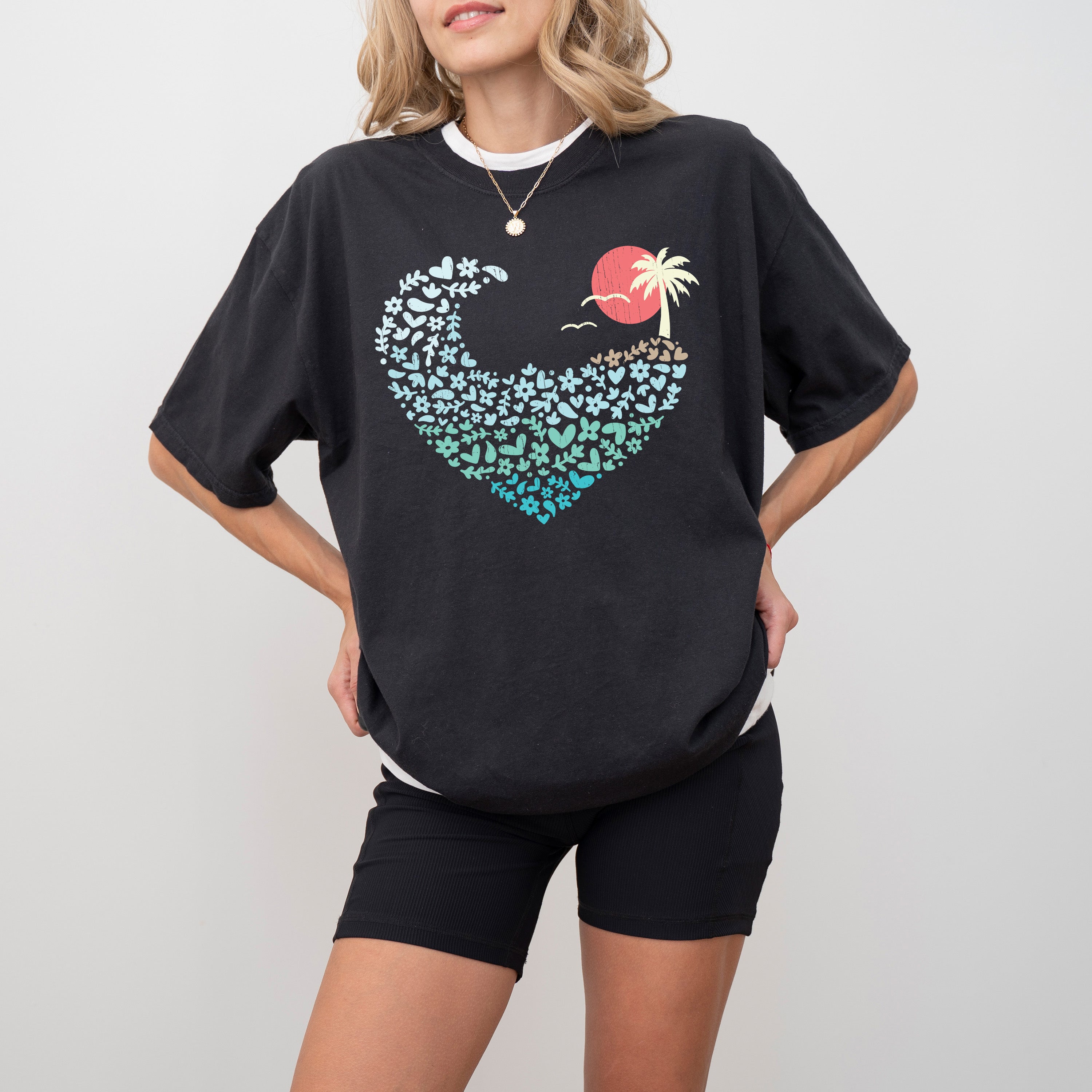Summer Wave Heart Sunset Beach Vibes Hot Girl Summer Vacation Comfort Colors Tee