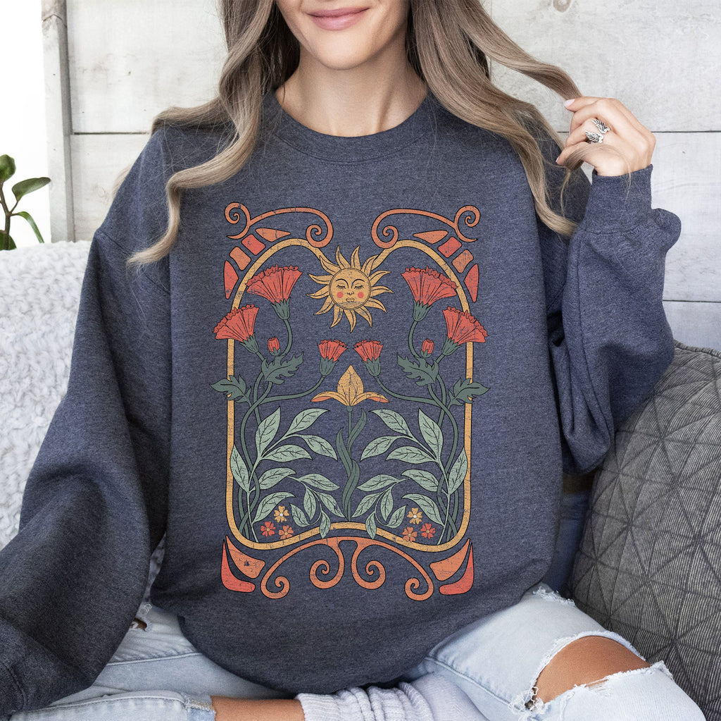 Sun Art Deco Design Celestial Art Nouveau Solar Rays And Stars Motif Modern Sweatshirt