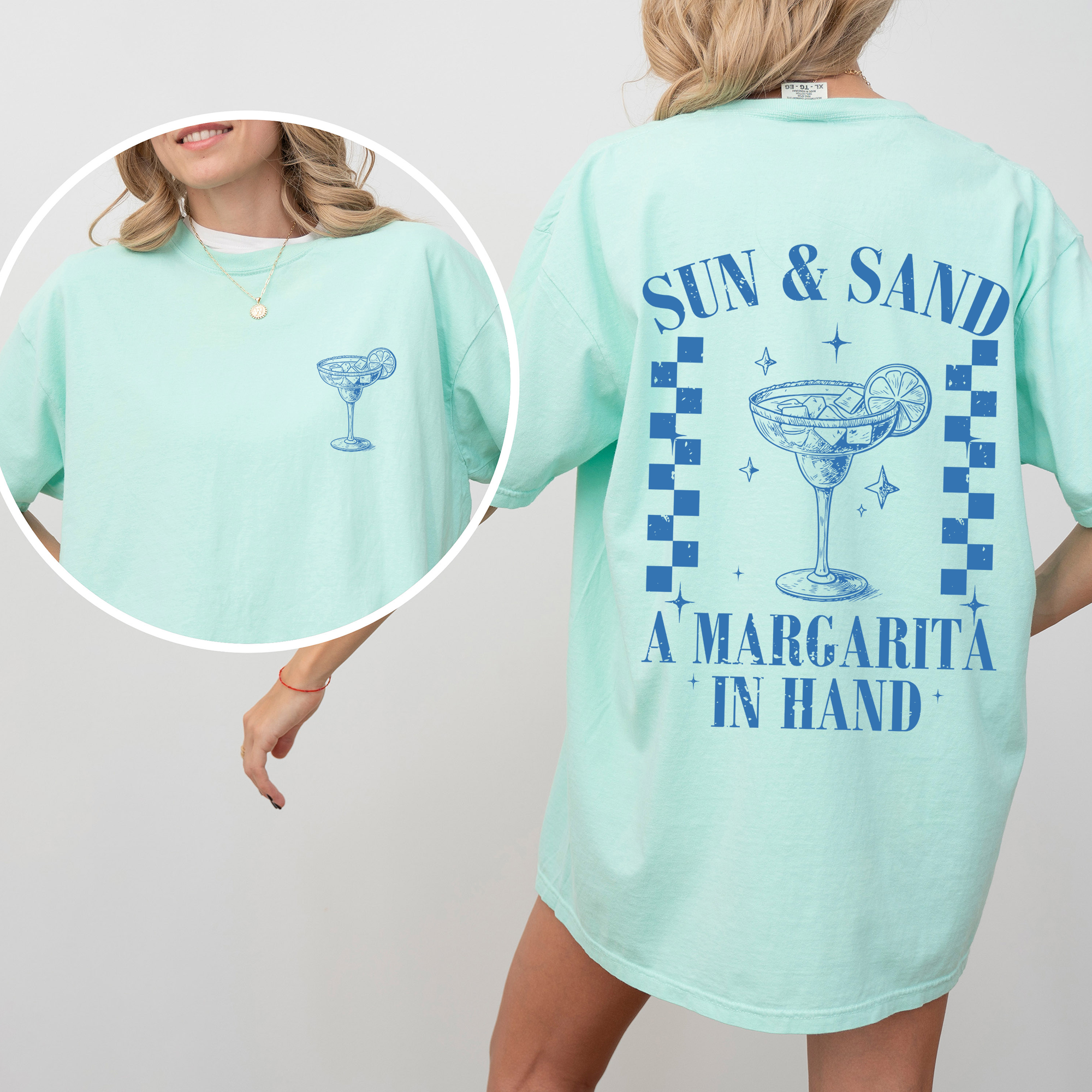 Sun And Sand Margarita Summer Beach Front And Back Signature Premium Comfort Colors Tee