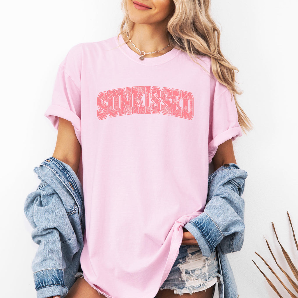 Sunkissed Varsity Retro Palm Trees Summer Summertime Beach Print Comfort Colors Tee