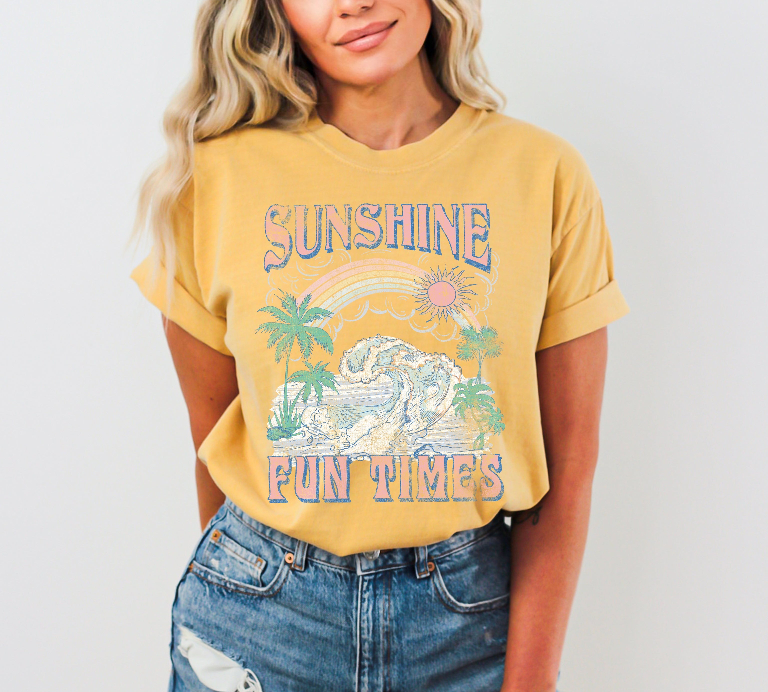 Sunshine Fun Times Beach Vibes Palm Tree Summer Vacation California Hot Girl Summer Comfort Colors Tee