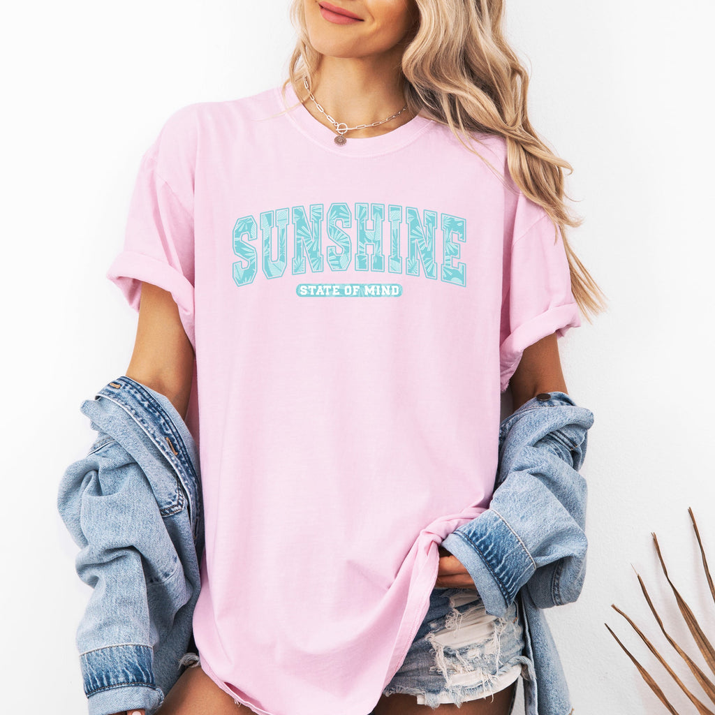Sunshine State Of Mind Varsity Retro Palm Trees Summer Vibes Edition Comfort Colors Tee