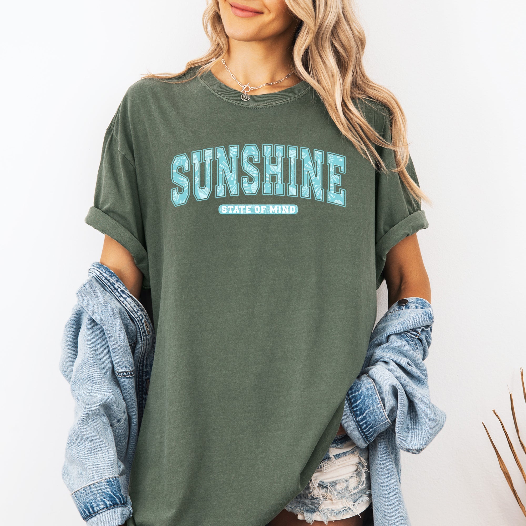 Sunshine State Of Mind Varsity Retro Palm Trees Summer Vibes Edition Comfort Colors Tee