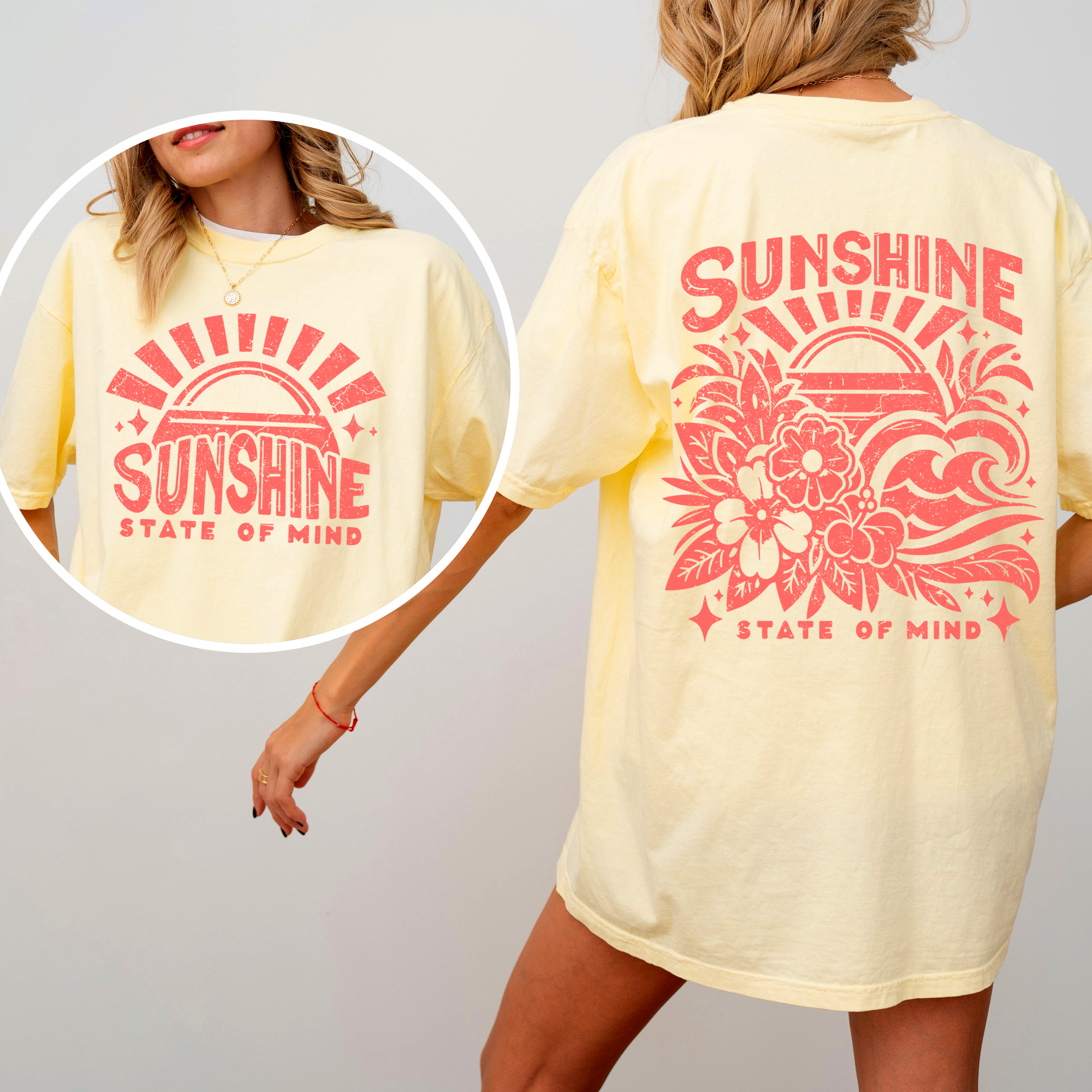 Sunshine State Of Mind Front And Back Retro Beach Summer Graphic Comfort Colors Tee
