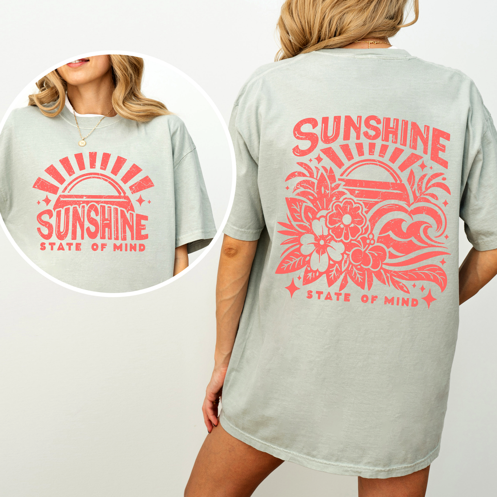 Sunshine State Of Mind Front And Back Retro Beach Summer Graphic Comfort Colors Tee