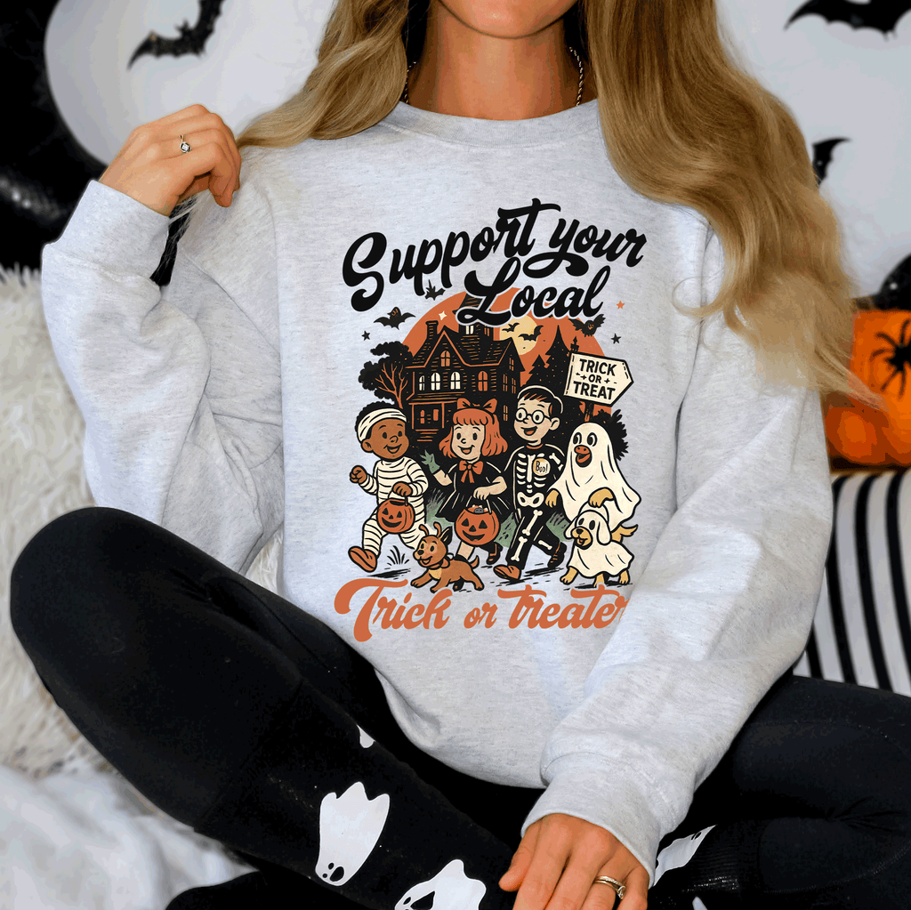 Support Your Local Trick Or Treaters Halloween Costume Graphic Cozy Autumn Nights Sweatshirt