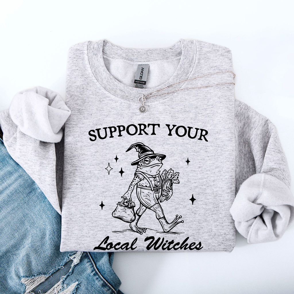 Support Your Local Witches Frog Halloween Witch Design Cozy Autumn Themed Sweatshirt