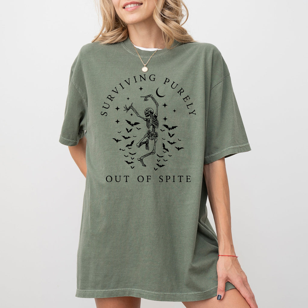 Surviving Purely Out Of Spite Skeleton Bats Halloween Spooky Dancing Comfort Colors Tee