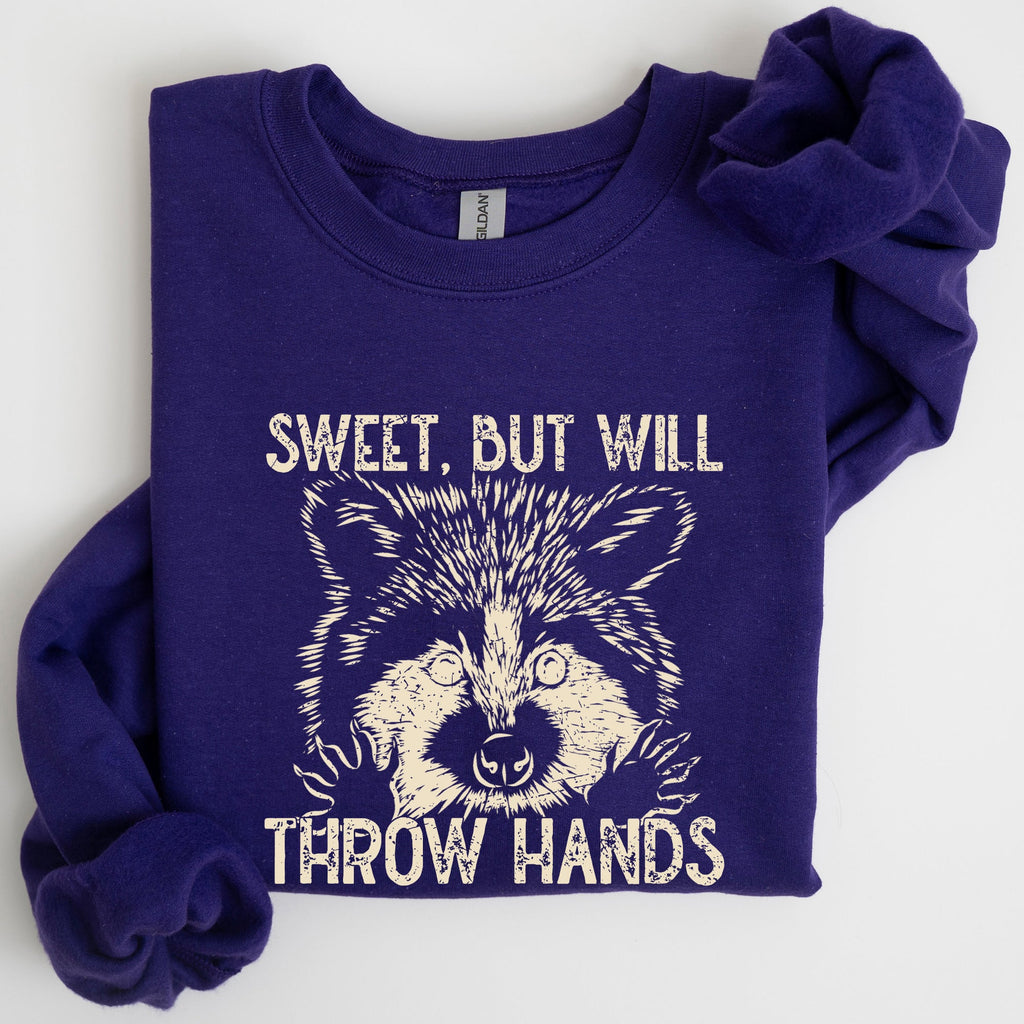 Sweet But Will Throw Hands Raccoon Illustration Expression Of Attitude And Sass Graphic Sweatshirt