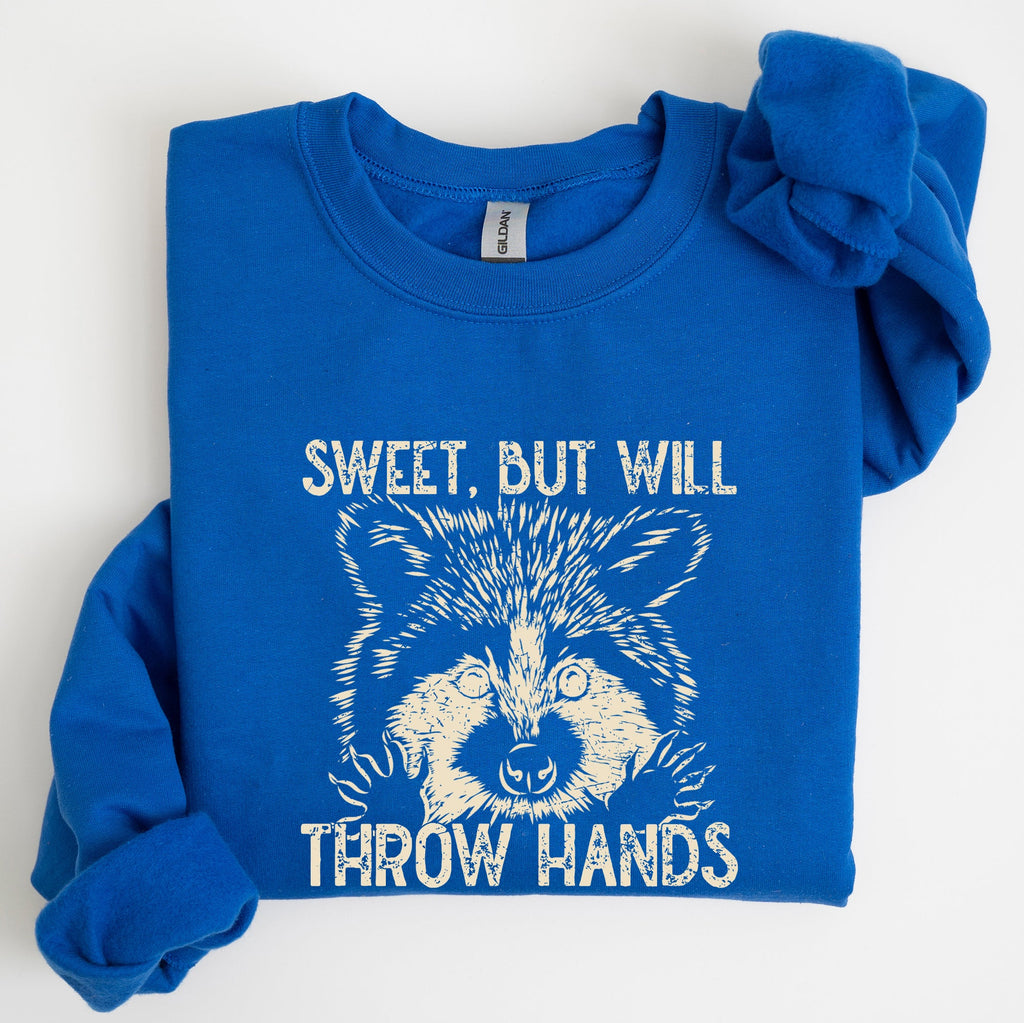 Sweet But Will Throw Hands Raccoon Illustration Expression Of Attitude And Sass Graphic Sweatshirt
