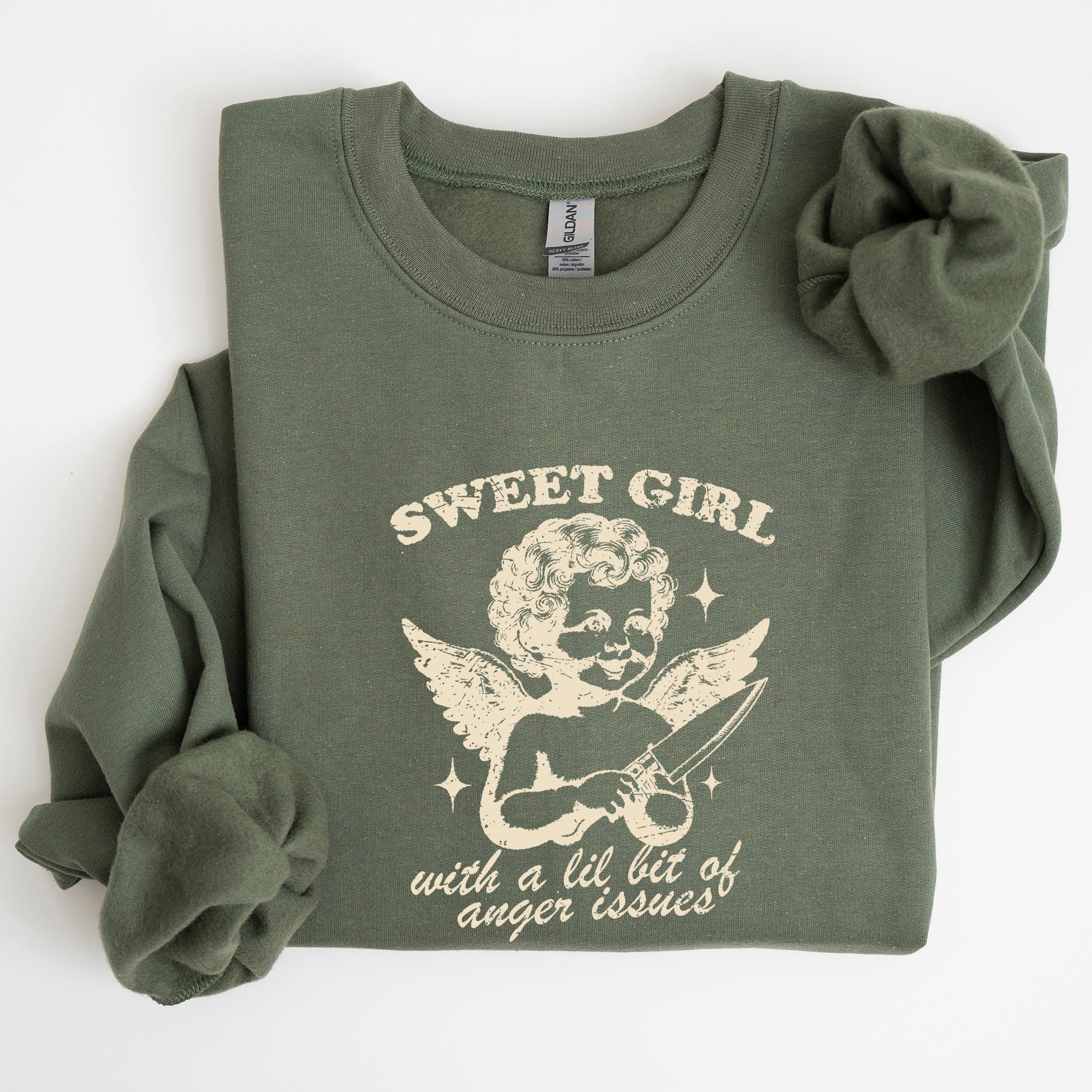 Sweet Girl Anger Issues Cupid Angel Meme Aesthetic Funny Graphic Deluxe Edition Sweatshirt