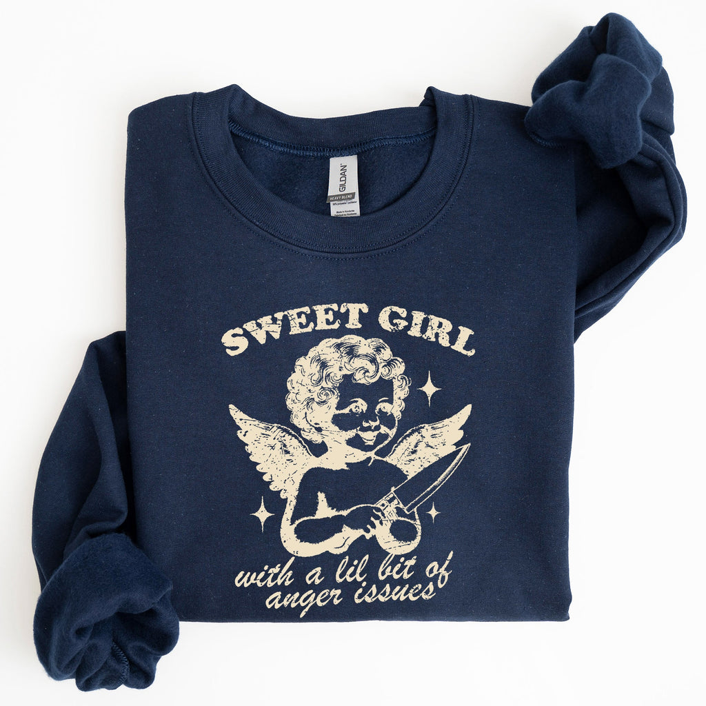 Sweet Girl Anger Issues Cupid Angel Meme Aesthetic Funny Graphic Deluxe Edition Sweatshirt