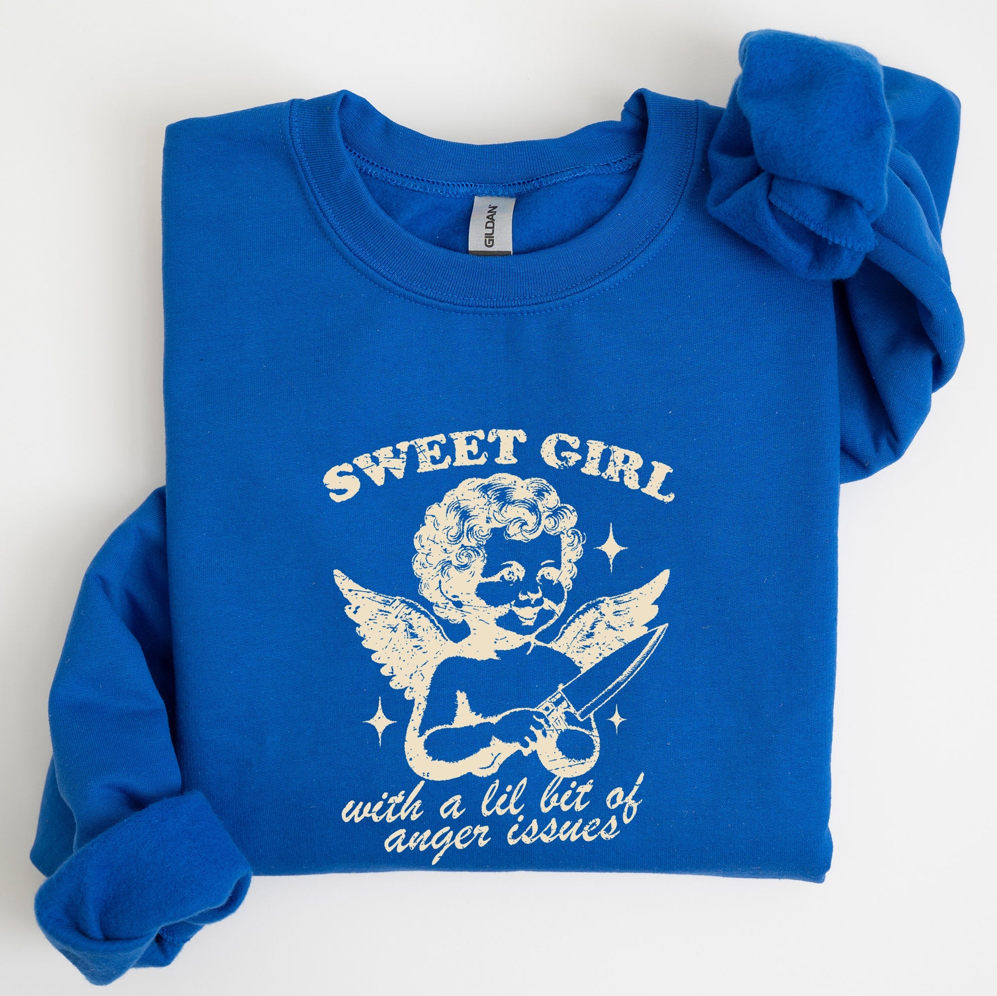 Sweet Girl Anger Issues Cupid Angel Meme Aesthetic Funny Graphic Deluxe Edition Sweatshirt