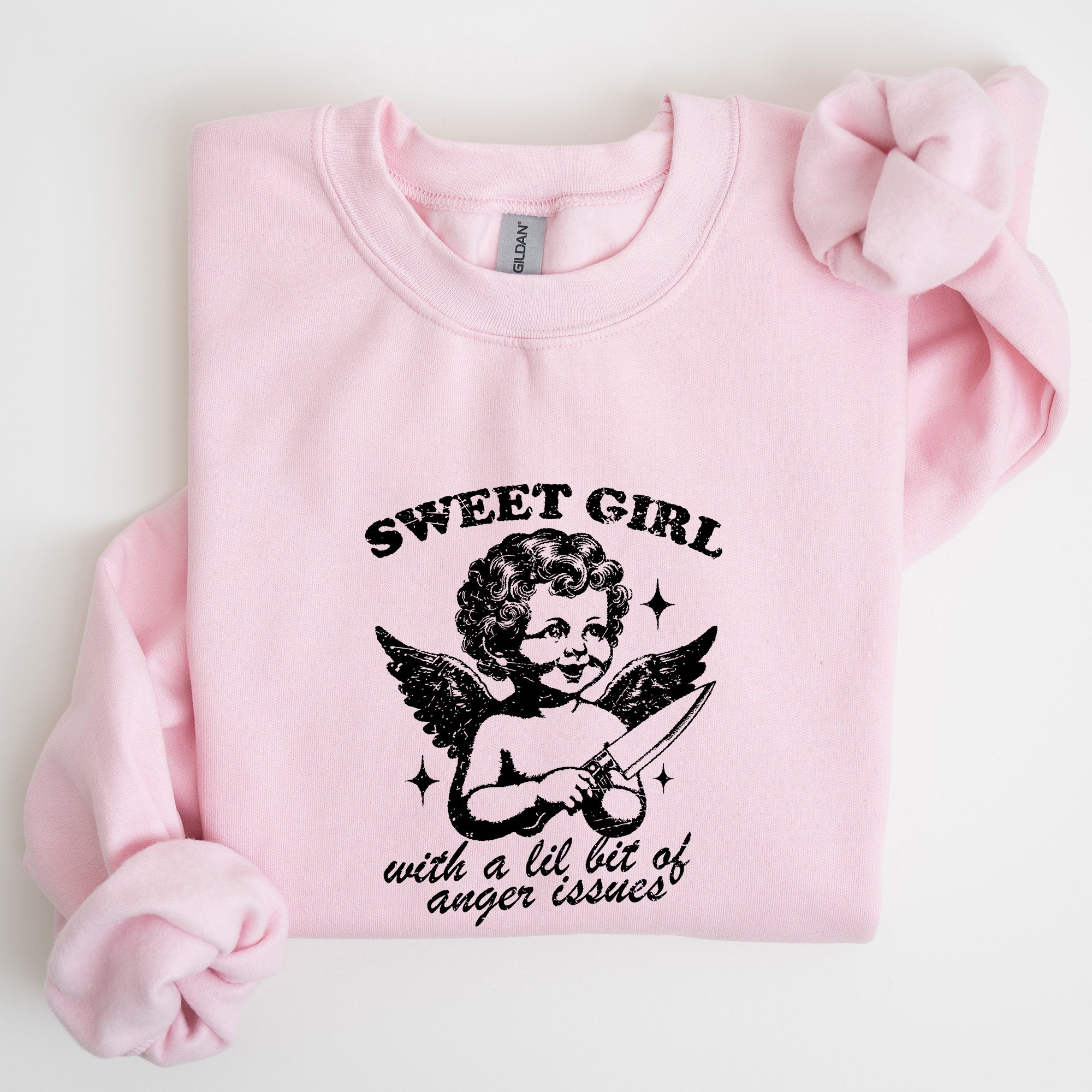Sweet Girl Anger Issues Cupid Angel Meme Aesthetic Funny Graphic Deluxe Edition Sweatshirt
