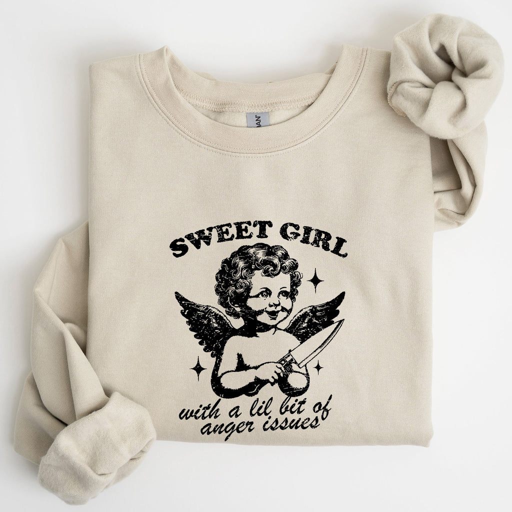 Sweet Girl Anger Issues Cupid Angel Meme Aesthetic Funny Graphic Deluxe Edition Sweatshirt