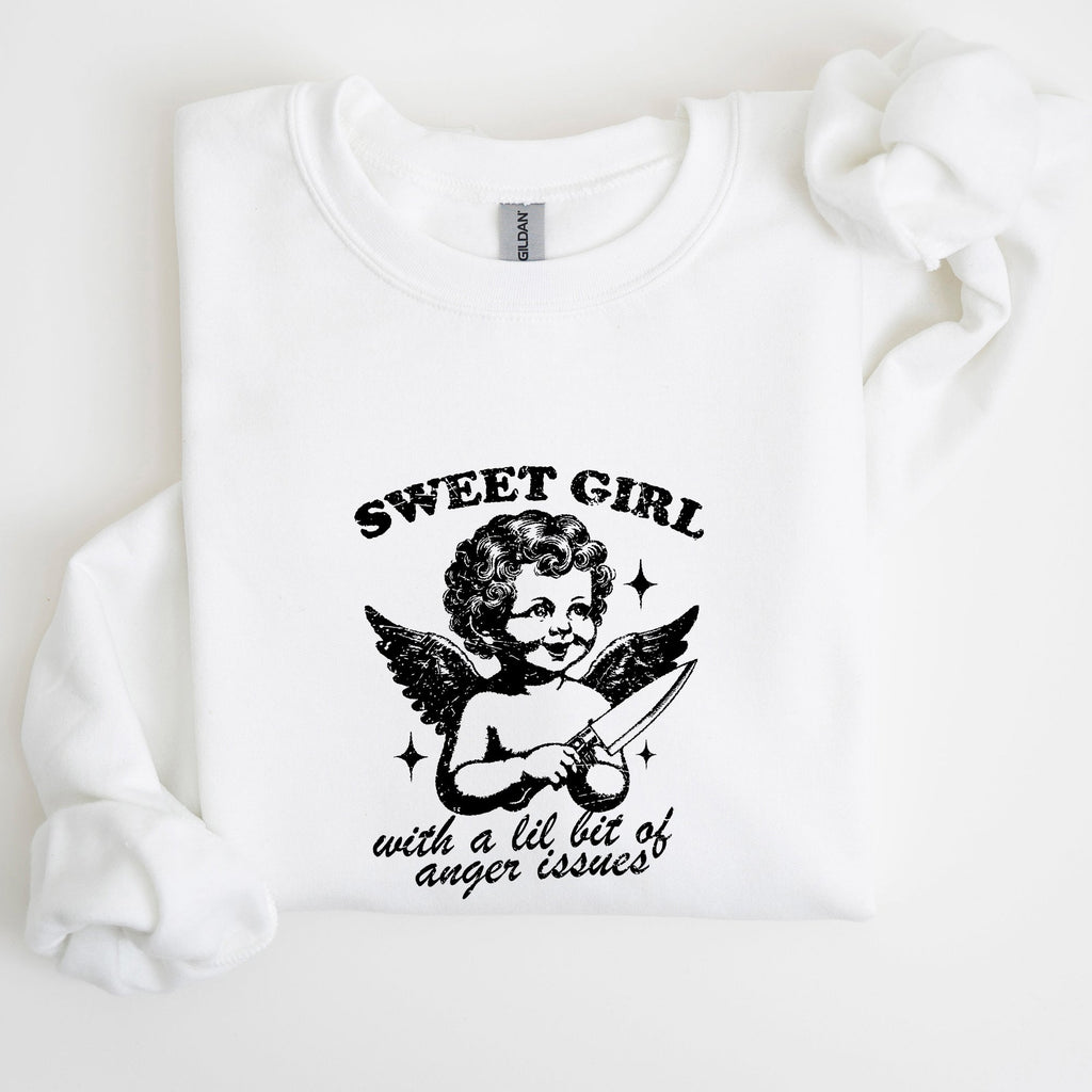 Sweet Girl Anger Issues Cupid Angel Meme Aesthetic Funny Graphic Deluxe Edition Sweatshirt