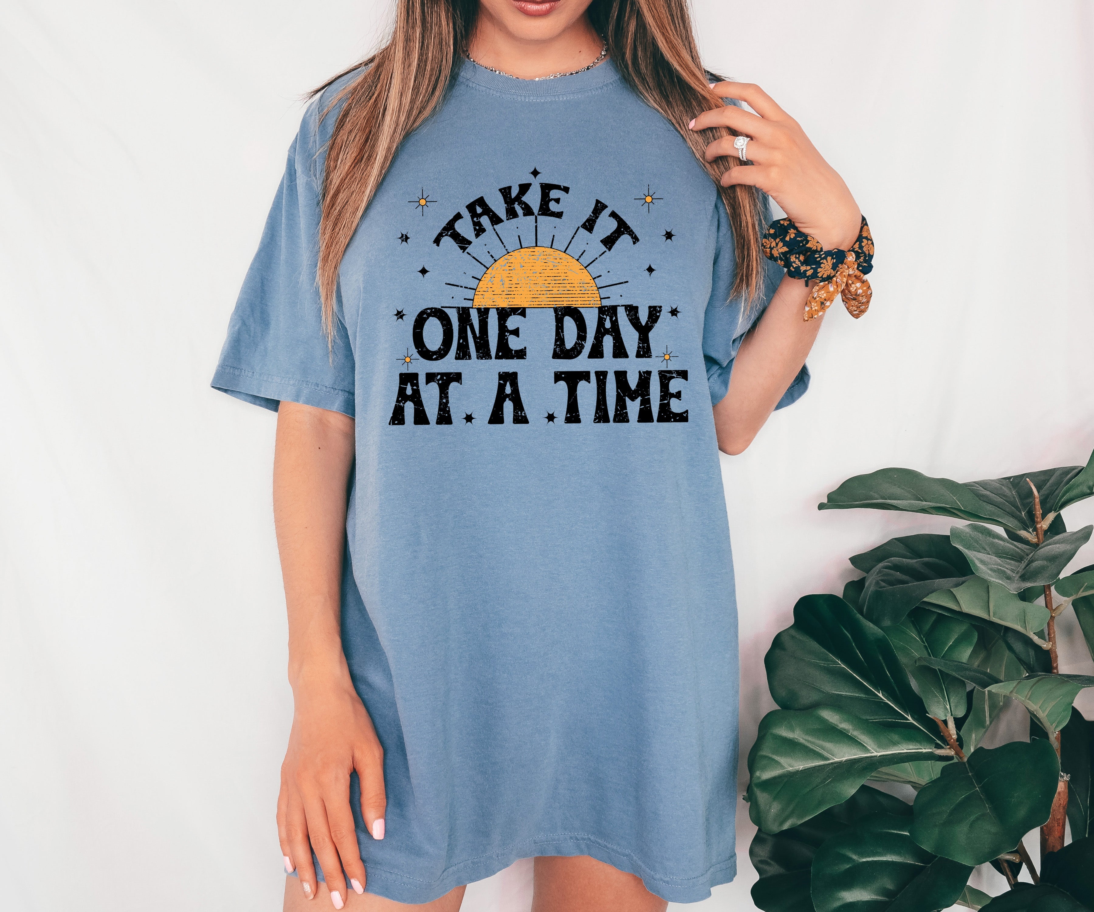 Take It One Day At A Time Let Go Mental Health Self Care Positivity Sun Stars Comfort Colors Tee