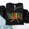 Thankful Fall Autumn Bow Ribbon Floral Sunflower Pumpkin Harvest Cozy Warm Seasonal Charm Sweatshirt