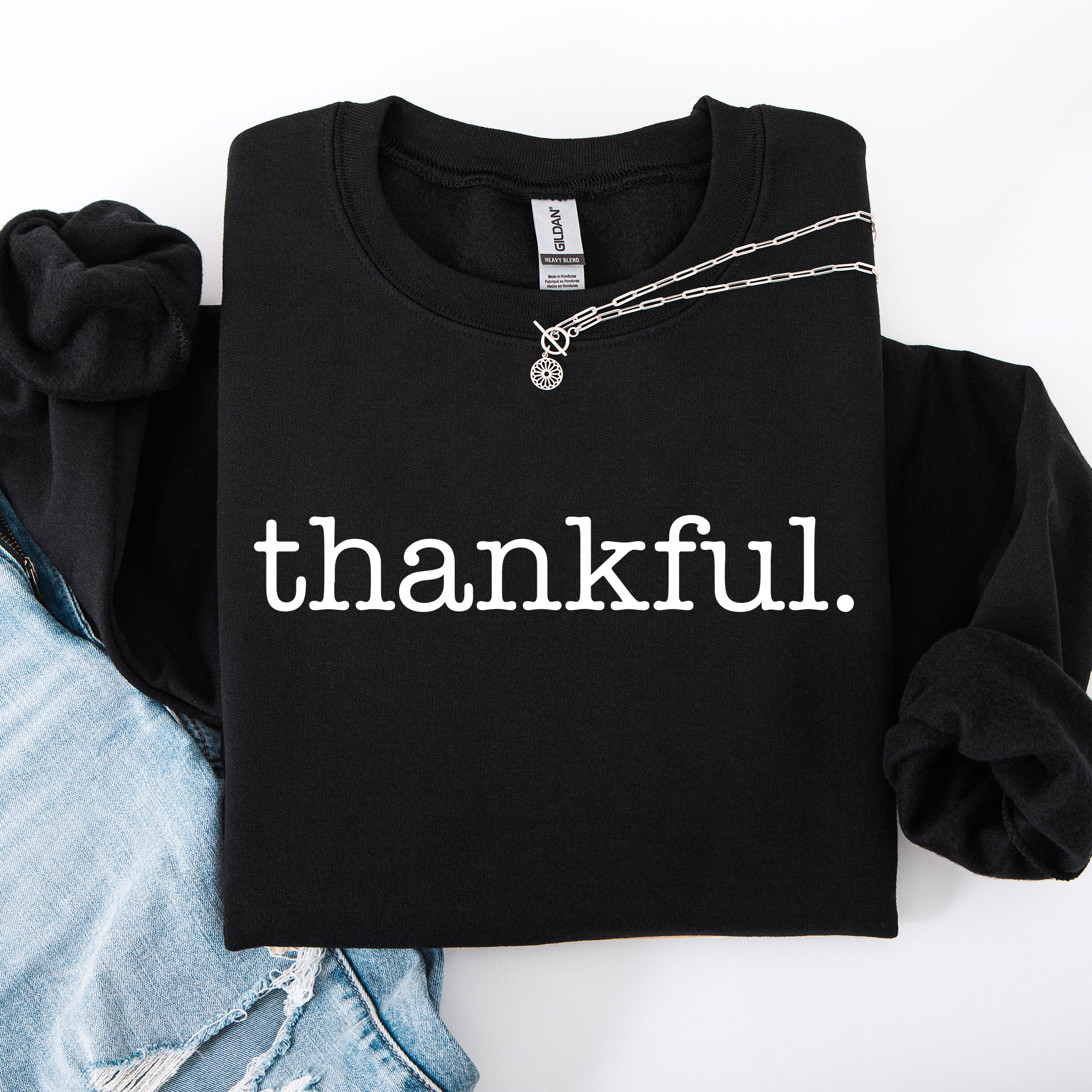 Thankful Minimalist Thanksgiving Autumn Fall Cozy Knit Cotton Premium Seasonal Warm Sweatshirt