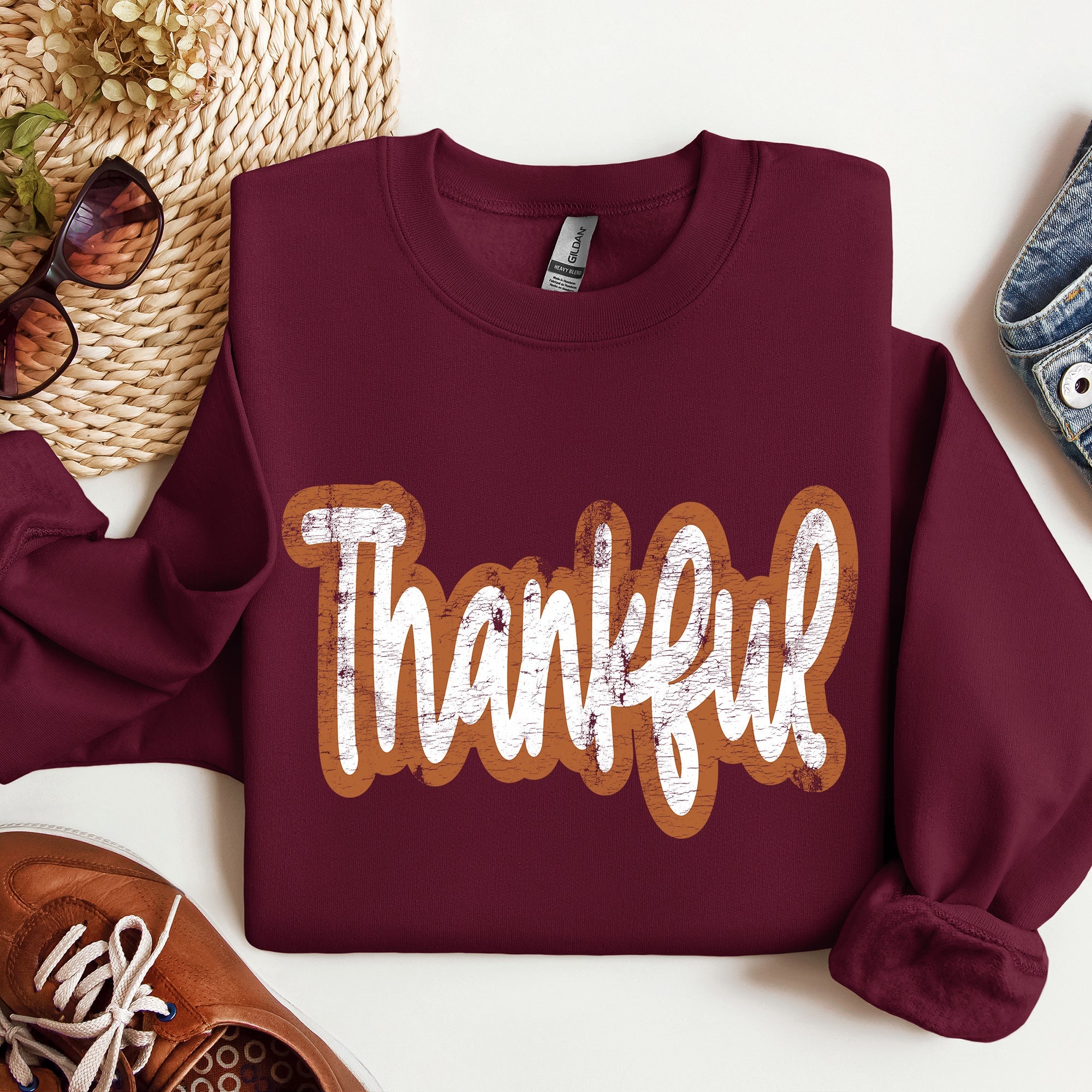 Thankful Thanksgiving Positivity Mental Health Vintage Wellness Message Sweatshirt