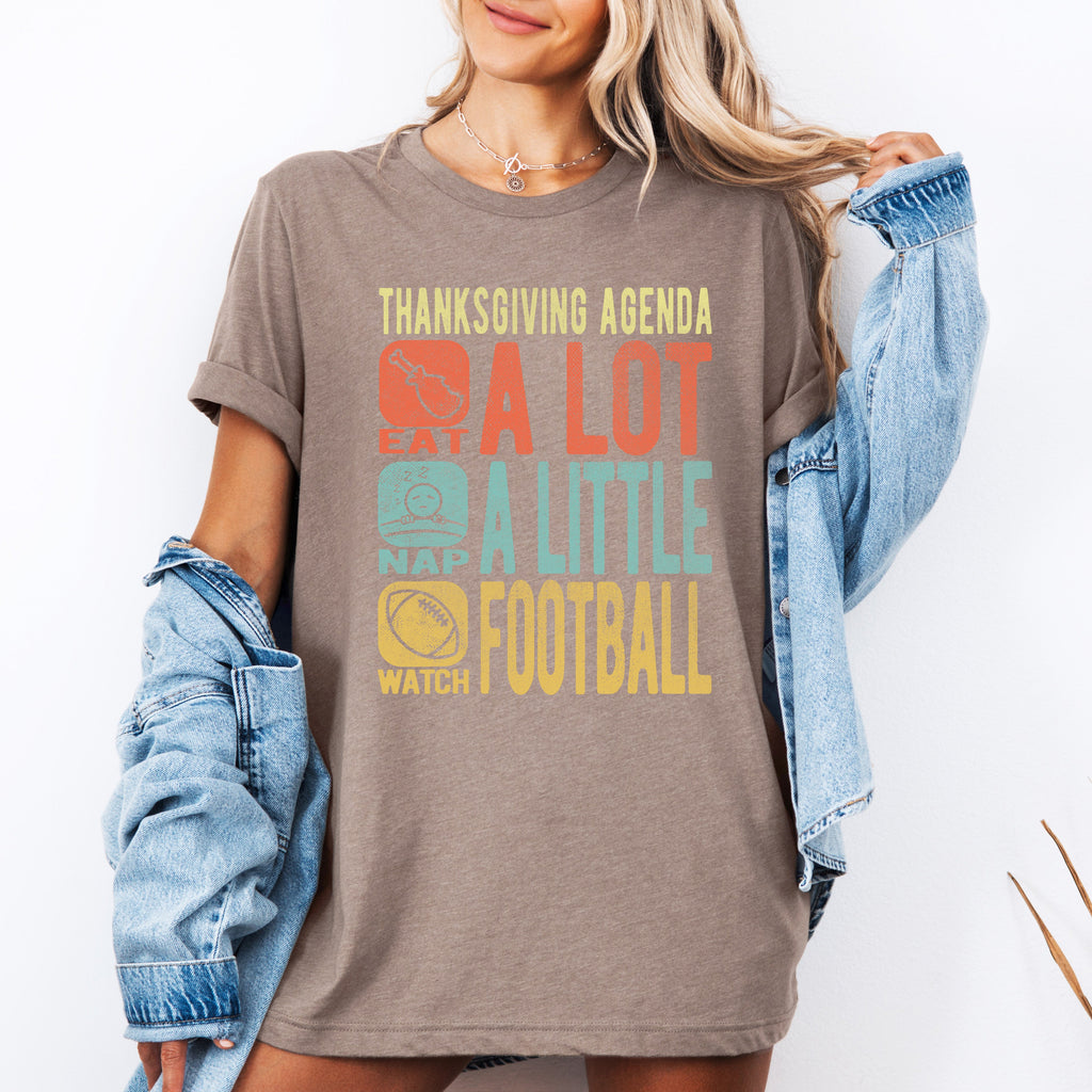 Thanksgiving Agenda Turkey Football Autumn Festivities Celebration Turkey Day Graphic Tee