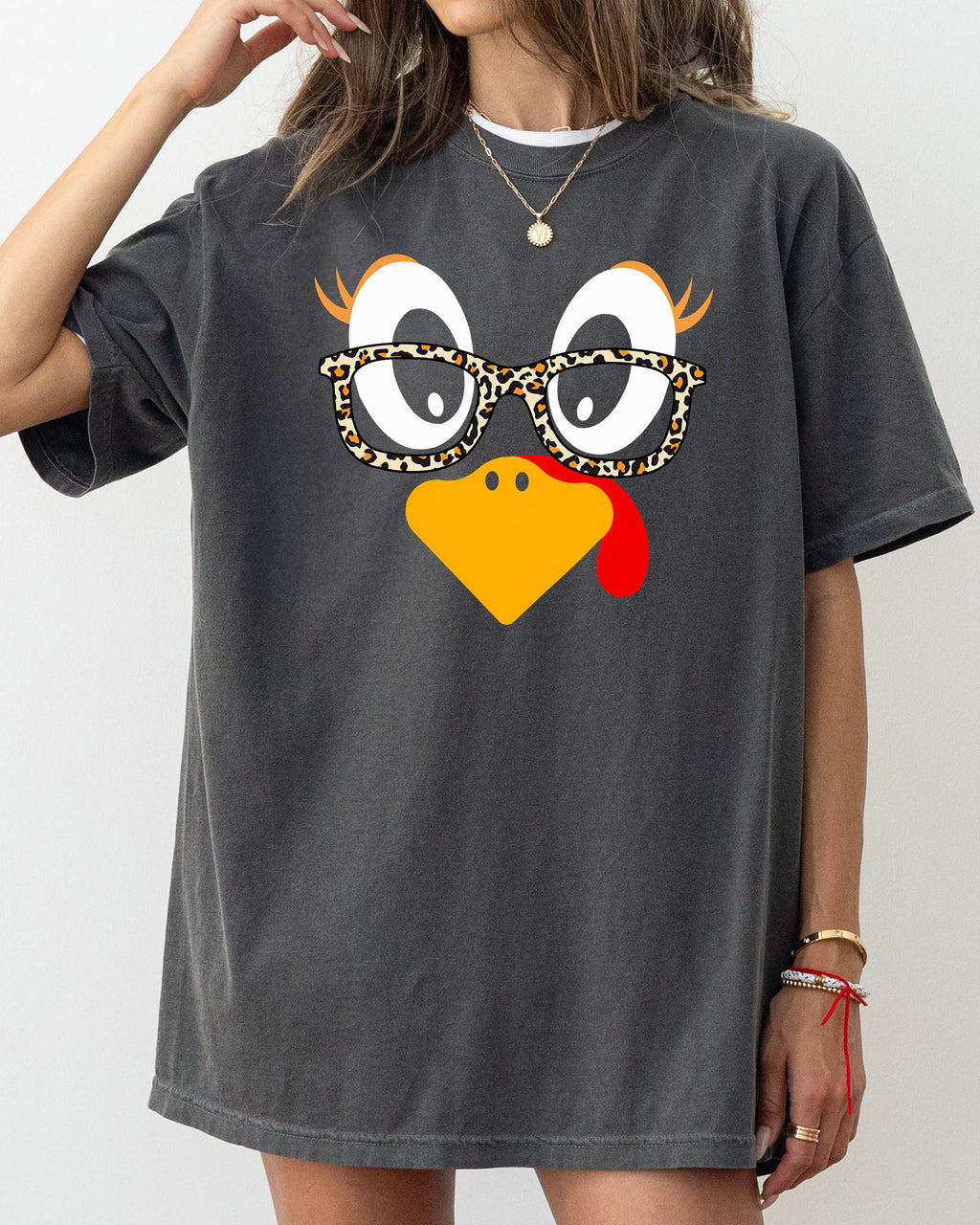 Thanksgiving Turkey Funny Face Leopard Print Fall Autumn Teacher Chic Comfort Colors Tee